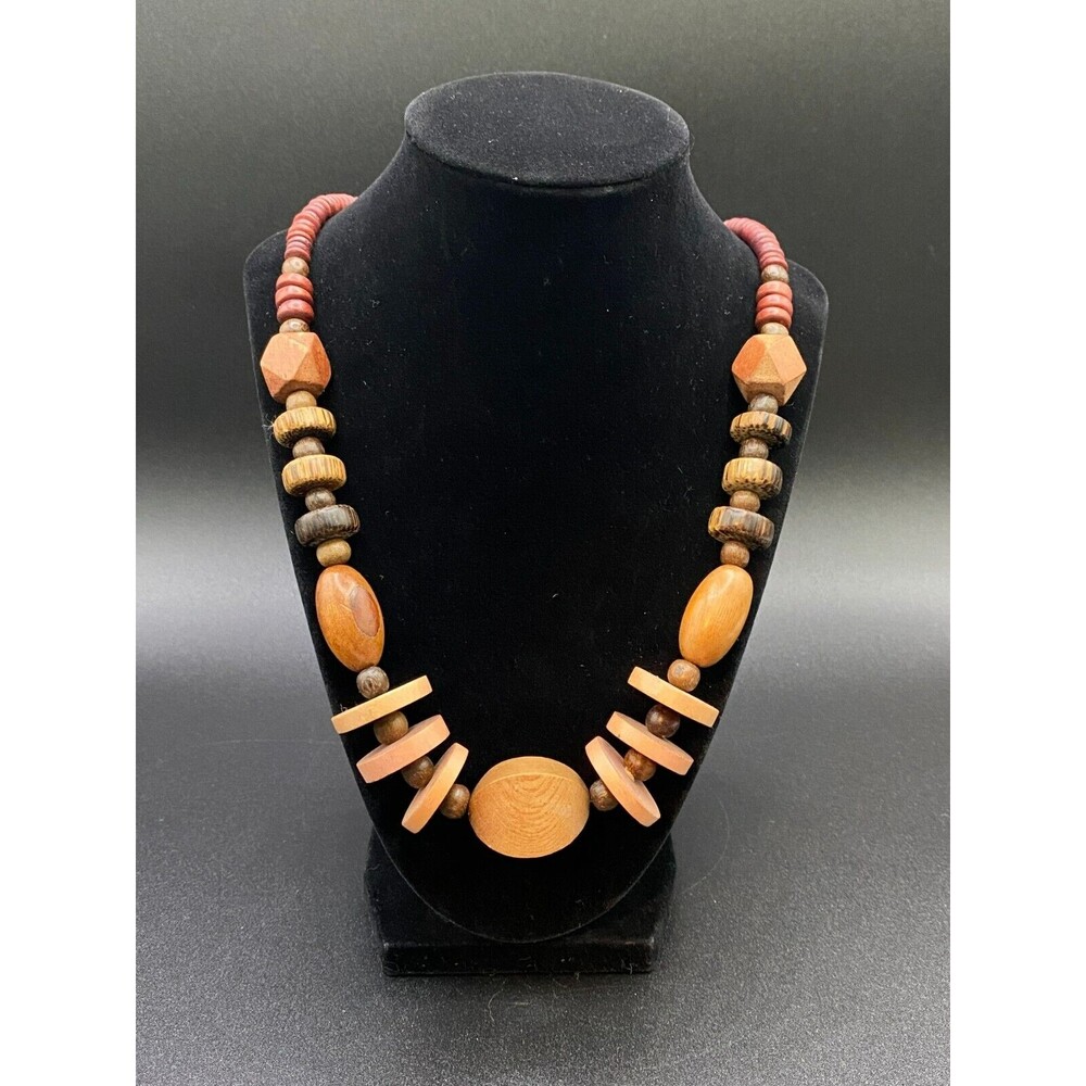 Vintage Multi Colored Wood Bead Necklace â Rustic Boho Style